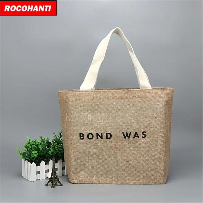 100x Large Reusable Foldable Jute Hemp Bag with 2 Handles Custom Logo Printedin Shopping Bags