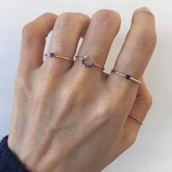 

925 Sterling Silver Blue Zirconia Crystal Gold Color Rings for Women Adjustable Korean Style Fashion Golden Rings Femme Jewelry