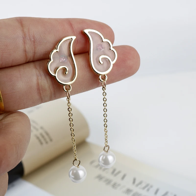 

MQCHUN Enamel Angel Wings Cherry Blossom Imitation Pearls Handmade Card Captor Sakura Dangle Earrings for Women Girls-15