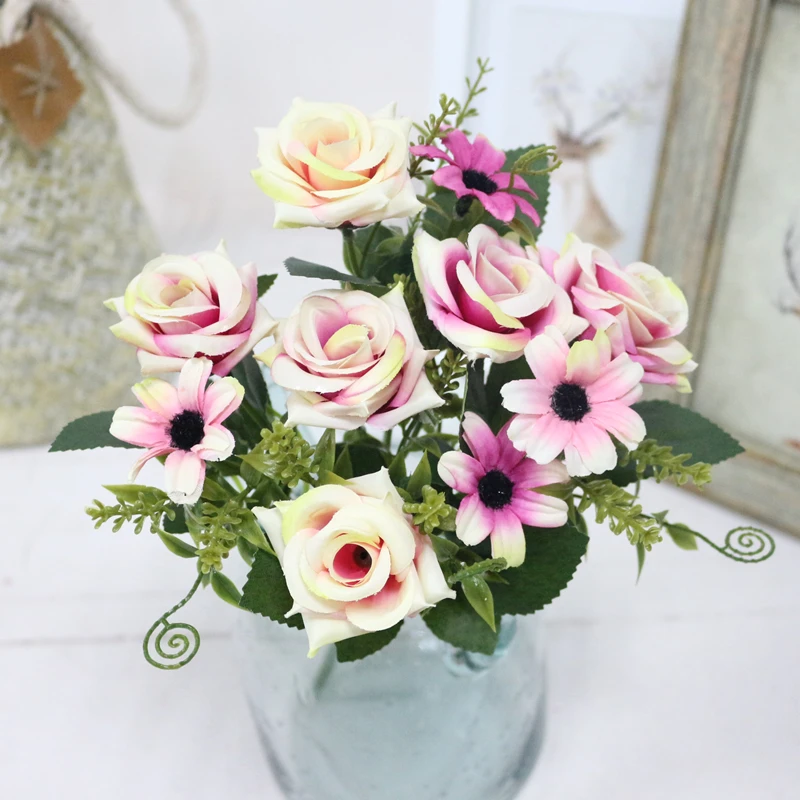 JAROWN Simulation Rose Bouquet Artificial Silk Flowers Fake Flower Art Decoration For Wedding Home Office Desktop Placement (7)