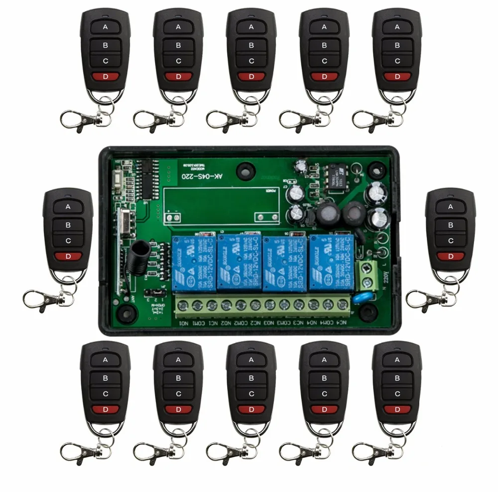 

AC85v~250V 110V 220V 4CH RF Wireless Remote Control Relay Switch Security System Garage Doors Gate Electric Doors lamp/ window
