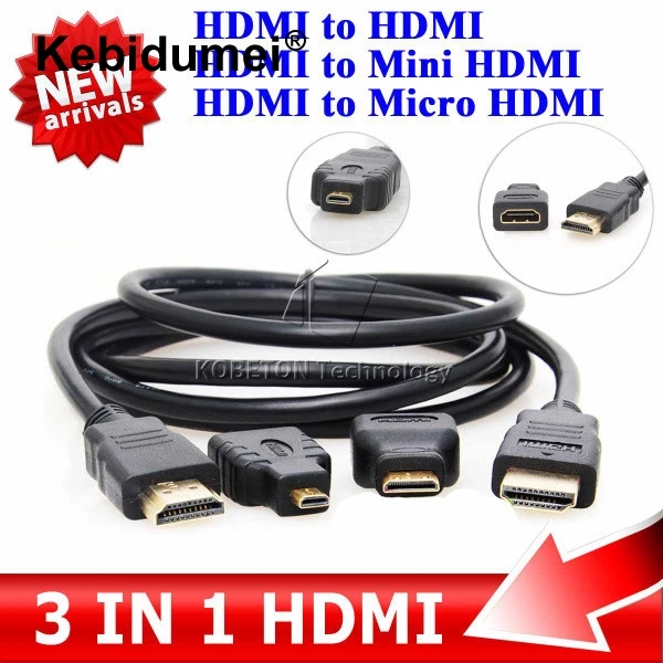 2 м Высокое Скорость V1.4 высокое качество 3 в 1 HDMI к HDMI мини HDMI Micro hdmi-кабель, адаптер конвертер для Xbox 360 HDTV 1080 P мобильного телефона