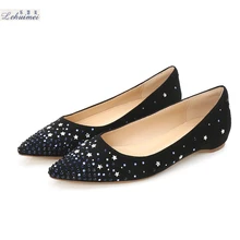 Новые модные женские туфли на плоской подошве с заклепками, пикантные женские туфли на низком каблуке с острым носком, женские вечерние повседневные свадебные туфли на плоской подошве со звездами