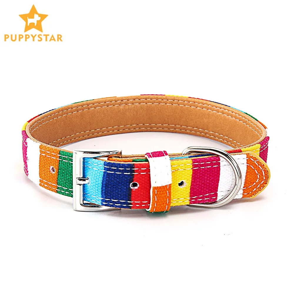 

Dog Collar For Dogs Puppy Collar Striped Colorful Canvas Dog Collars Chihuahua Leashes For Dogs Pet Harness Pet Products LX0001