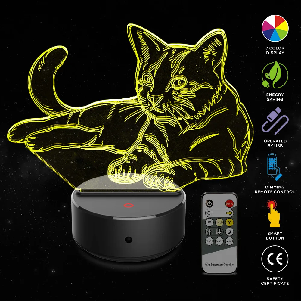 Кота 3D ночник настольная лампа 7 цветов оптический Иллюзия лампы L01011|Ночники| |