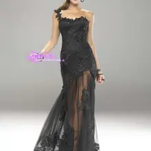 Мода черный одно плечо свадебные платья formales макси платье долго дизайн кружева сексуальный костюм синий пром платья
