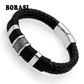 Handmade Genuine Leather Weaved Double Layer Man Leather Bracelets Casual/Sporty Bicycle Motorcycle Delicate Cool Men Jewelry