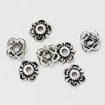 

Hot Sale 100 pcs/pack Silver Plated Flower Bead Caps 10x3 mm Findings-10042453