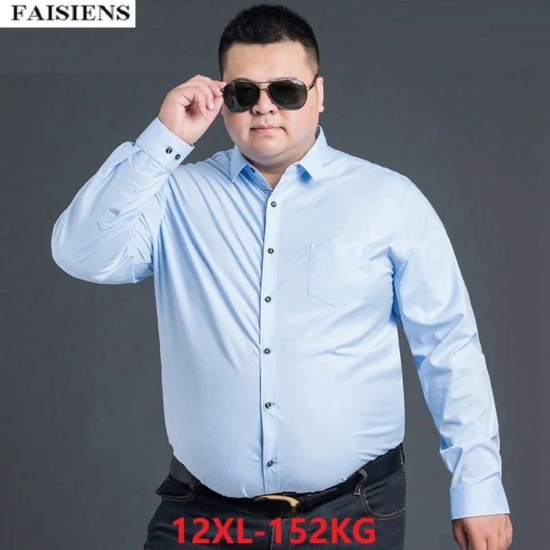 

FAISIENS Men Summer Shirts Long Sleeve 8XL 9XL 10XL 11XL 12XL Plus Size Big 7XL Cotton Work Business Office Formal Dress Shirts