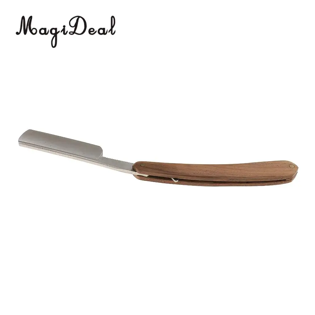  MagiDeal Men's Folding Stainless Steel Wooden Handle Barber Shaving Straight Razor High quanlity