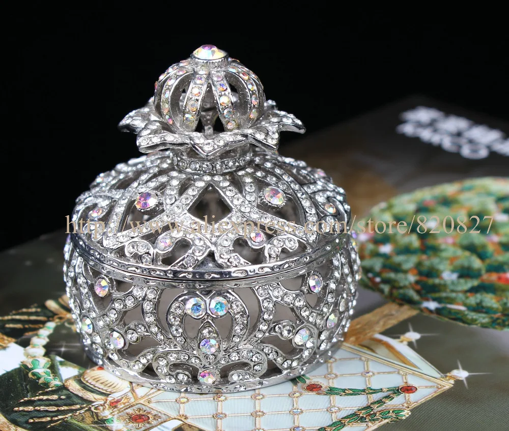 Royal Blue Crown Bejeweled Trinket Jewelry Box Crown Box Crystals