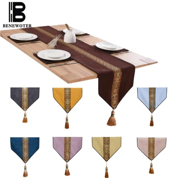 

Retro New Chinese Tassel Table Runner Pastoral Style Bed Flag Kung Fu Tea Set Accessories Tea Mats Tablecloth Dining Table Decor