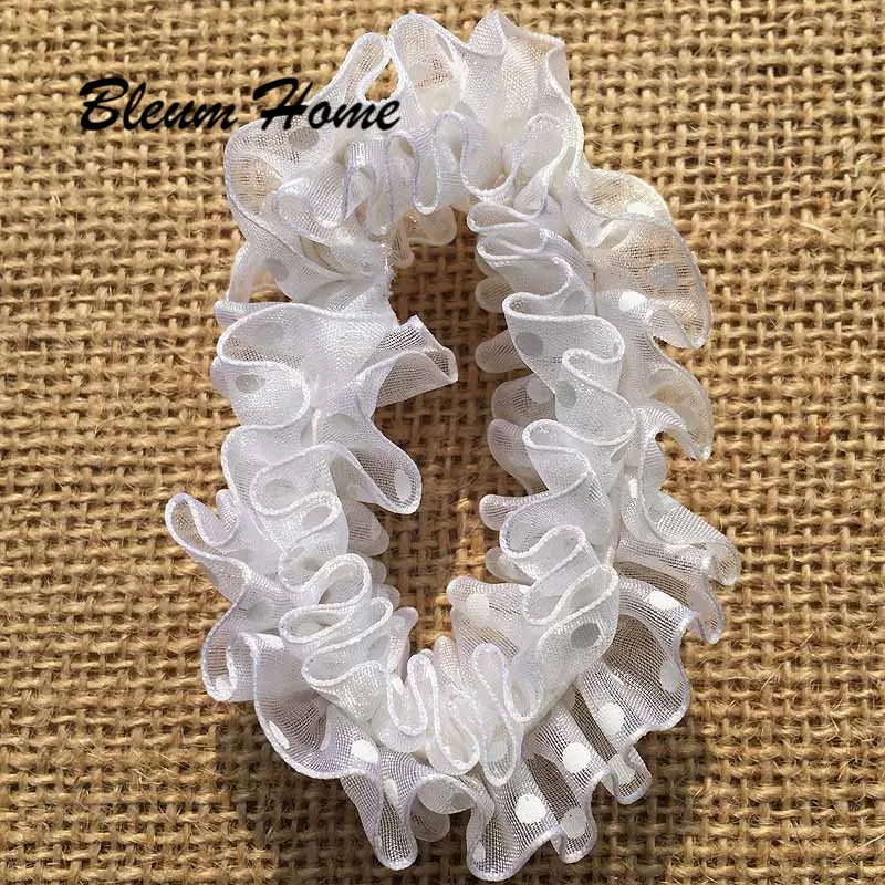 

tulle chiffon 2pcs White dots High elastic stretch elastic band ring Children's program Hair Accessories Ornaments for Kids Girl