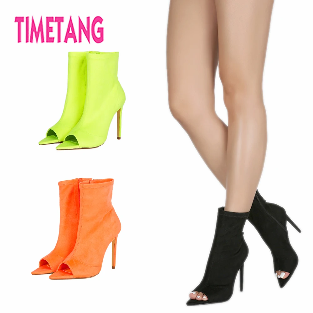 

TIMETANG Summer Fashion Peep Toe High Thin Heel Woman Sandal Ankle Boots Pointed Toe Sexy Women Shoes Plus Size 34-44