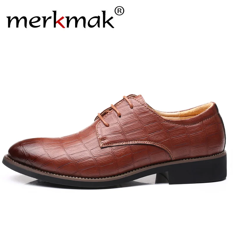 

Merkmak Microfiber Business Shoes Men Dress Pointed Toe Shoe Man Formal Wedding Party Male Italy Style Lattice Pattern Flats