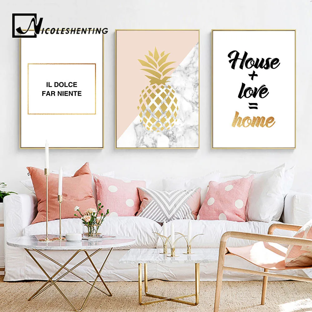 

Golden Pineapple Nordic Style Wall Art Canvas Motivational Posters and Prints Painting Wall Picture for Living Room Home Decor