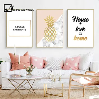 

Golden Pineapple Nordic Style Wall Art Canvas Motivational Posters and Prints Painting Wall Picture for Living Room Home Decor