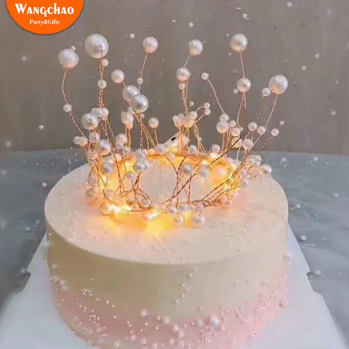 Shiny Handmade Pearl Princess Crown Cake Topper Wedding Cake Decorating Bride And Groom Happy Birthday Hat Cake Decoration Cake Decorating Supplies Aliexpress