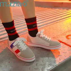 Повседневная обувь на шнуровке Летние удобные дышащие сетчатые туфли на плоской платформе кроссовки женские chaussure MAZIAO