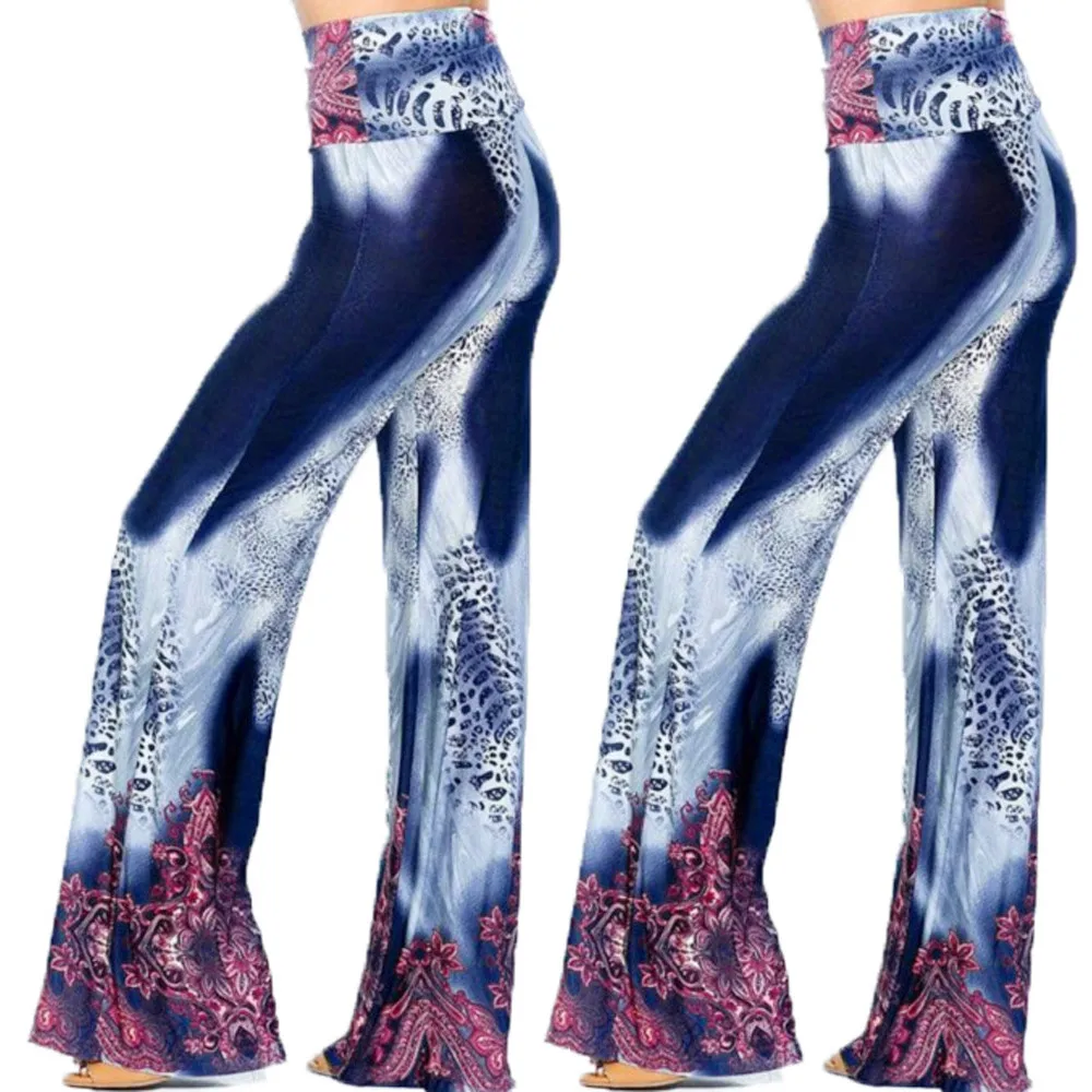 

2018 New Hot Selling Women's Mid Waist Daily Casual Loose Wide Leg Palazzo Lounge Long Pants Navy Trousers