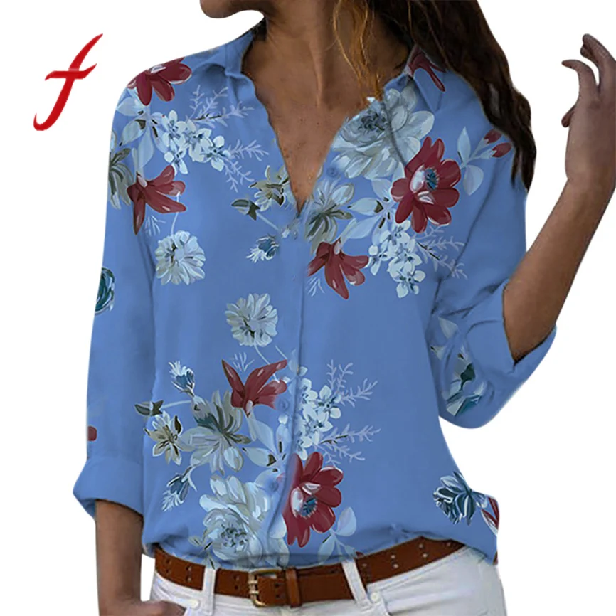 

Women's T-shirt With Long Sleeves Plus Size Loose Print V-neck Print Button Pullover Tops Oversized T Shirt Roupas Feminina Tee