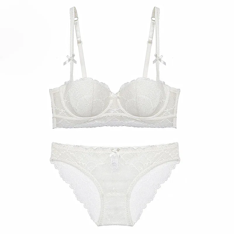 

White black wine red sexy lace women bra set half cup cotton thin female underwear sets push up lingerie plus size Bra & Brief
