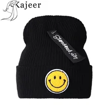 Бренд Kajeer, женская зимняя шапка со смайликом, вязаная шерстяная шапка, женская модная шапка Skullies, Повседневная Уличная Лыжная шапка, популярные шапки для женщин