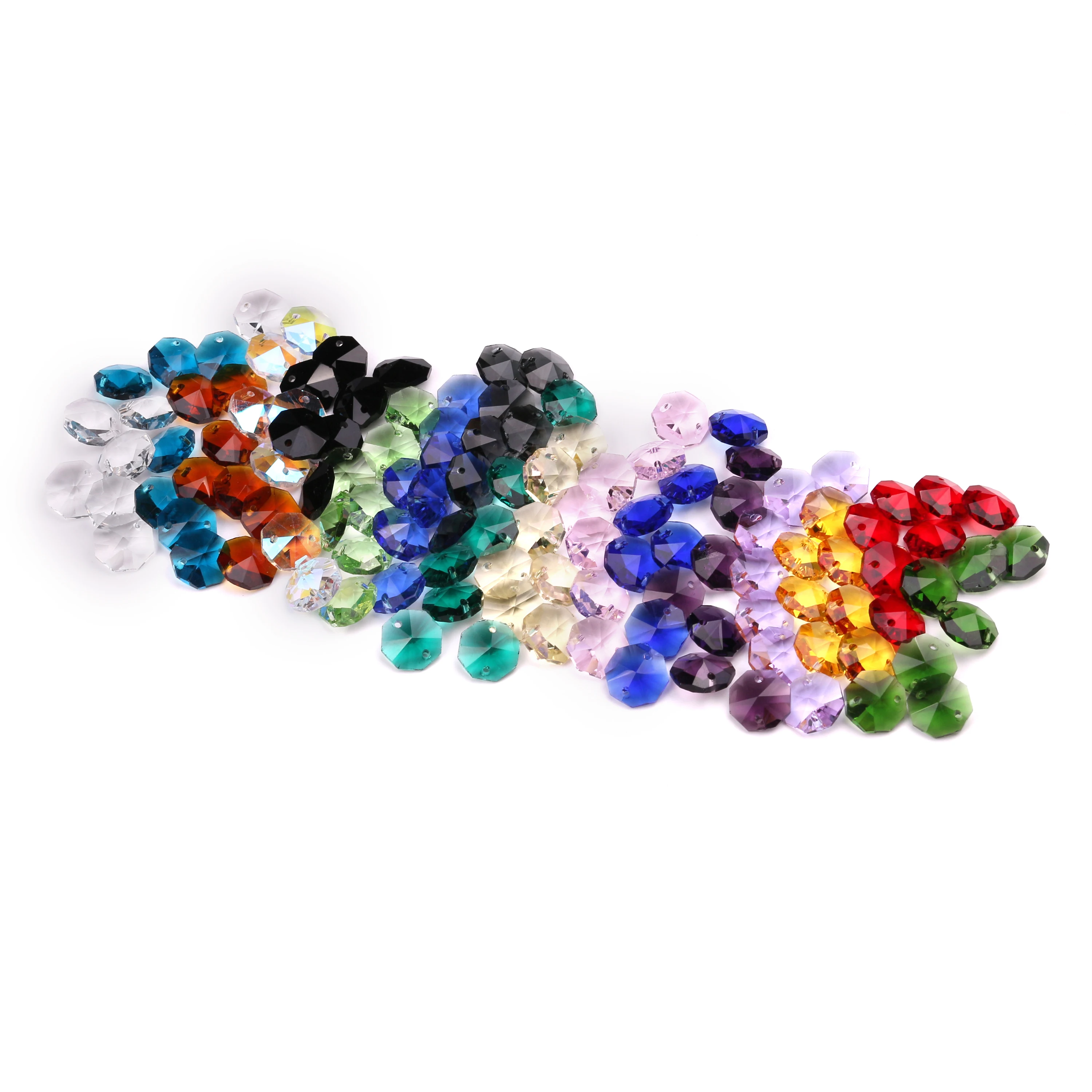 200Pcs 14mm Lampwork Crystal Glass Octagonal Loose Beads Double Holes For DIY Wedding Dress Making Handmade Jewelry Curtain Deco
