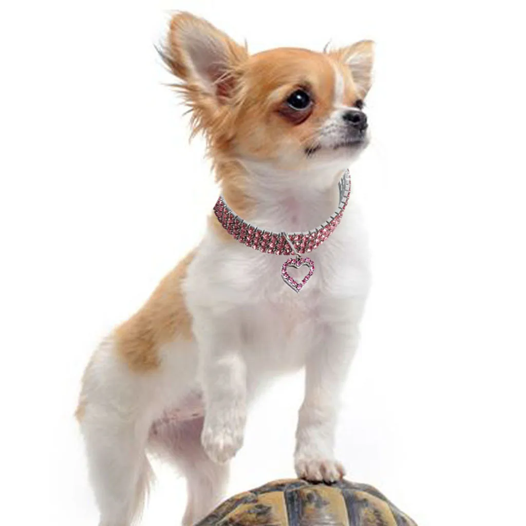 #30 mini cão de estimação bling strass coleiras chocker bonito cão em forma de coração colar nova chegada dropshipping coleira para cachorr