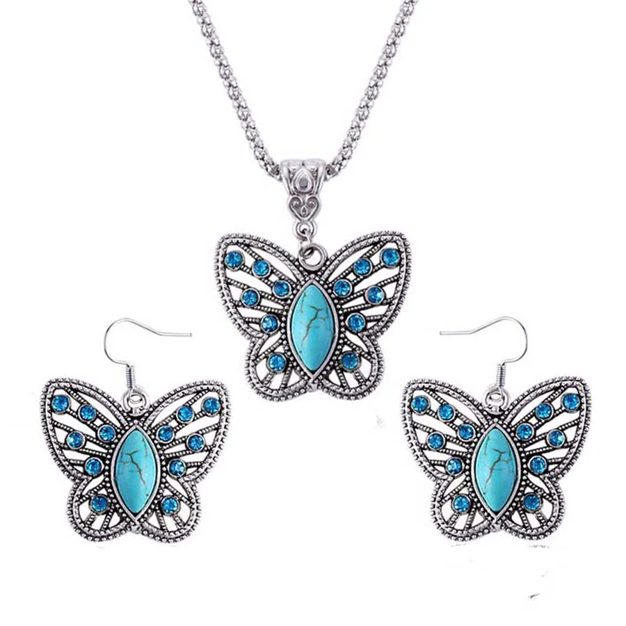 

Blue Stone Butterfly Tortoise Dolphin Jewelry Set Pendant Necklace Earrings Jewelry Sets For Women Statement Jewelry for Party