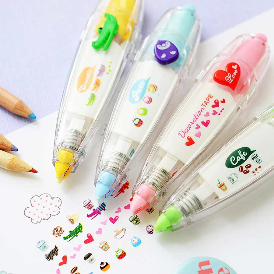 

Funny Tape Pen Cute Cartoon Floral Sticker Kids Stationery Notebook Diary Decoration Tapes Label Sticker Paper for Children Toy