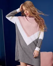 Women Winter Sweater Geometric Pattern Sweaters Patchwork Block Style Casual Jumpers Warm Fashion Office Long Sleeve O-neck