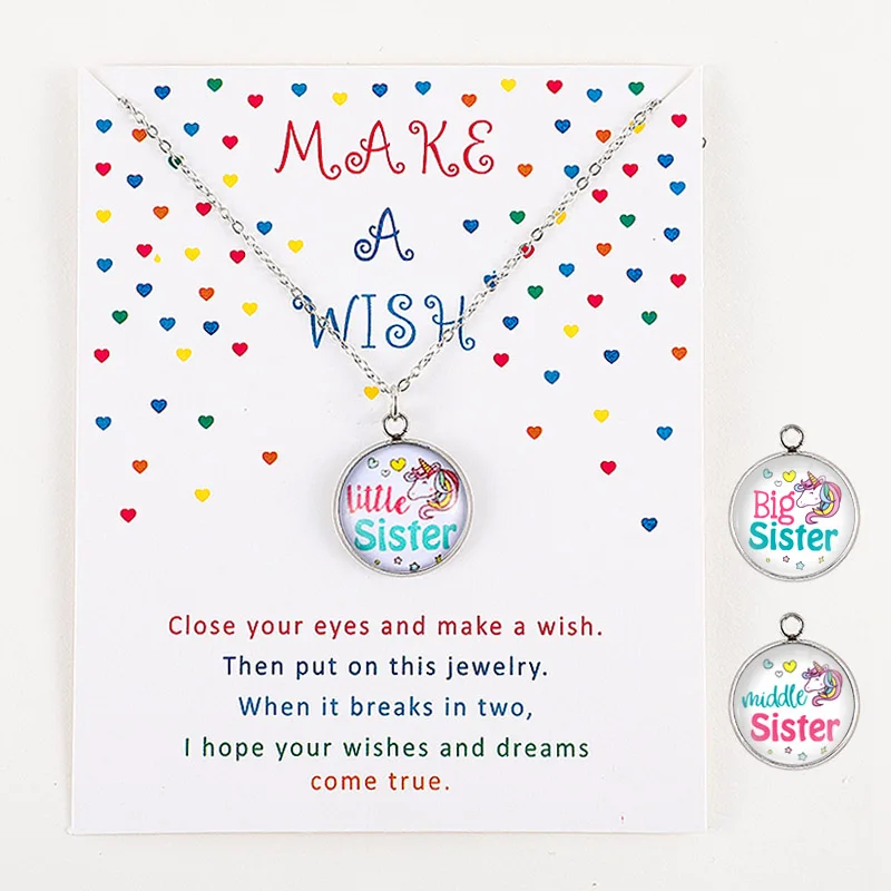

Big Little Middle Sister Unicorn Necklaces Silver Pendants Chain Women Men Unisex Trendy Jewelry Lover's Christmas Party Gift