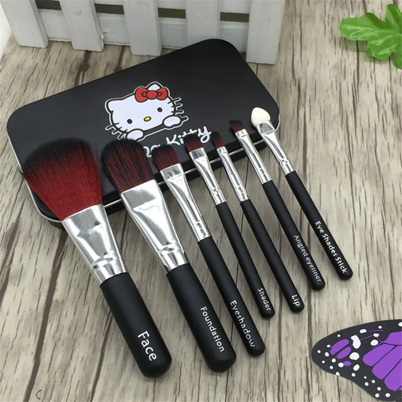 Deals Offer of  HELLO KITTY kids makeup girls games set Blush Brush Iron Box Cover Brush 7 Piece Makeup Tool Brush 