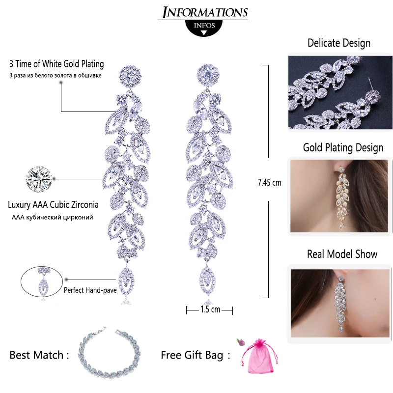 ANEGLCZ Statement CZ Jewelry Elegant Marquise AAA Cubic Zirconia Super Long Dangle Bridal Wedding Drop Earrings For Women AE184
