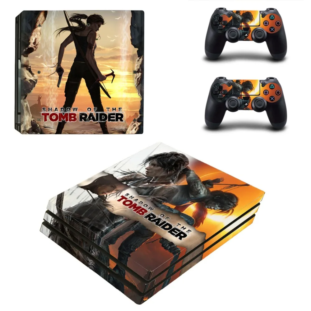 Виниловая наклейка Shadow of The Tomb Raider PS4 Pro для консоли Sony Playstation 4 и 2 контроллера