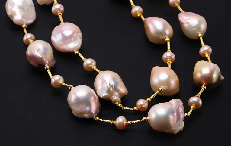 free shipping 17x20-23x24mm Multicolor Baroque Pearl Necklace in Sterling Silver 30inch | Украшения и аксессуары