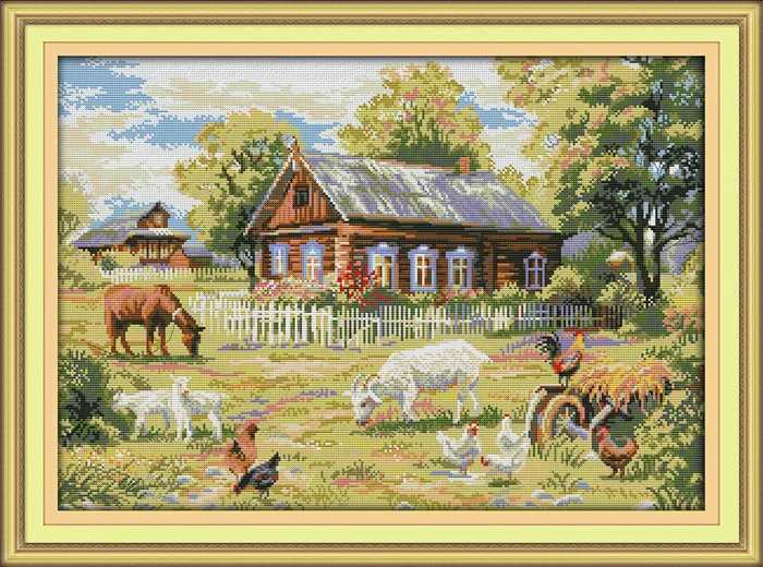 

Needlework,11/14ct DMC color Cross stitch,Set For Embroidery kit,Farm House Morning Landscape Pattern Cross-Stitch Wall Decor