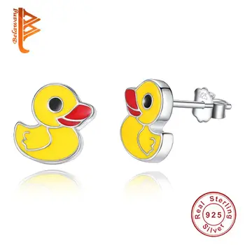 

Wholesale Cute 925 Sterling Silver Stud Earrings Lovely Enamel Little yellow duck Stud Earrings For Kids Girls Silver Jewelry