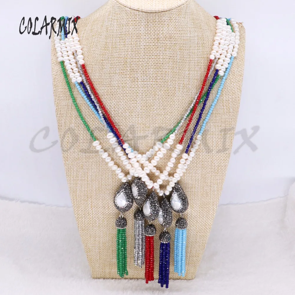 

Wholesale Bohemia crystal beaded necklace Rainbow color handmade jewelry necklace rhinestone necklace gift for lady 3949
