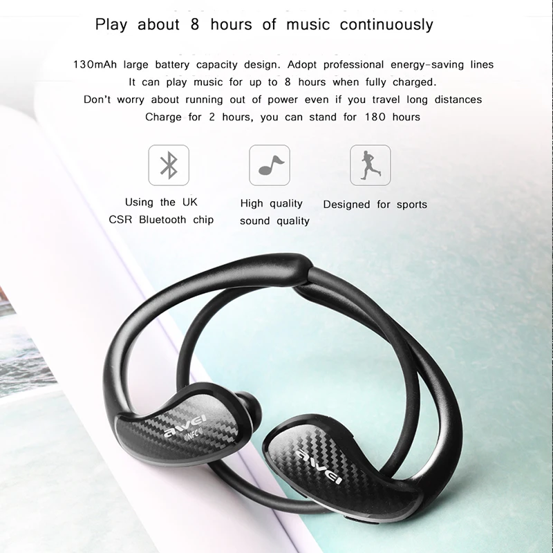 AWEI A881BL NFC Wireless Bluetooth Earphone Sport Waterproof Wireless Headphones with mic Stereo Bluetooth Headset for phone