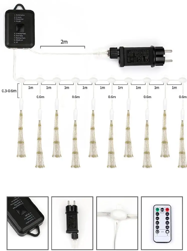 1200 светодиодов гирлянды для фейерверков с пультом дистанционного управления для украшения сада серебряная проволока Европейское регулирование