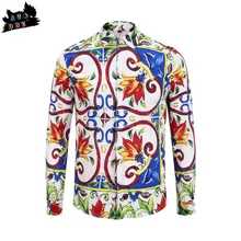 Осень и зима новая мужская Роскошная рубашка древний Египетский цветок лоза белая рубашка с длинным рукавом с принтом популярный бренд AC& DBZ