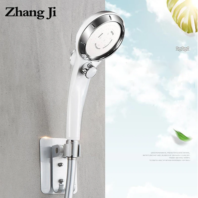 

ZhangJi water saving spray Handheld shower Pressure Stepless Adjustment with button shower head 1.5 meter PVC hose shower holder