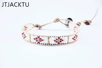 

gold mix red seed beads bracelet woven button clasp