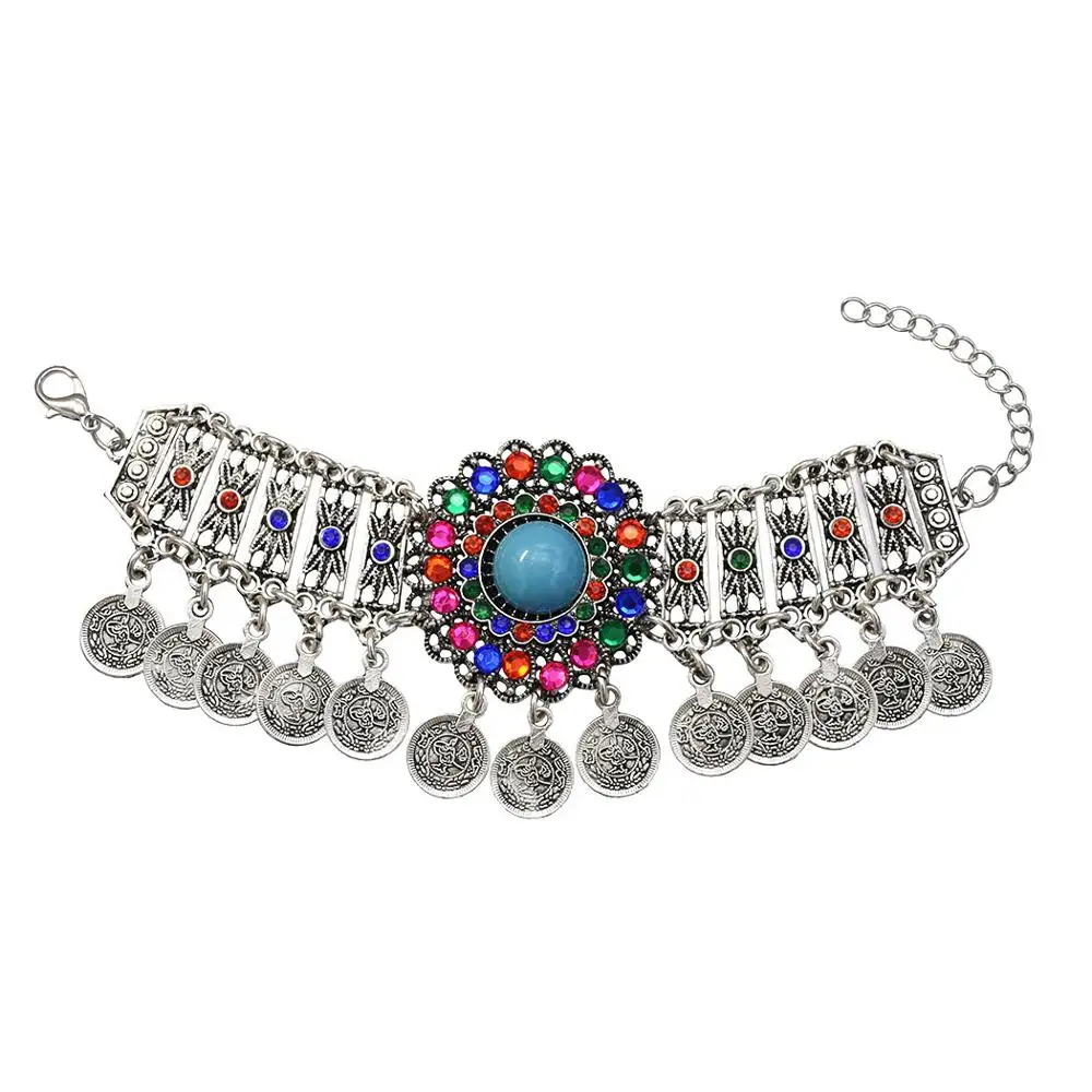 

Bohemian Antalya Coin Bracelets Crystal Silver Gypsy Boho Coachella Festival Turkish Jewelry Tribal Ethnic Statement Jewelry