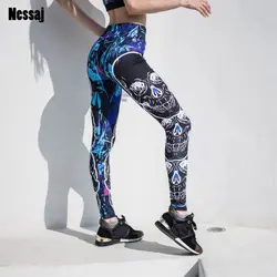 Nessaj Череп 3D печати тощий эластичный пояс леггинсы для женщин Многоцветный Панк Рок обтягивающие брюки для фитнеса Для Панк ВОРКАУТ