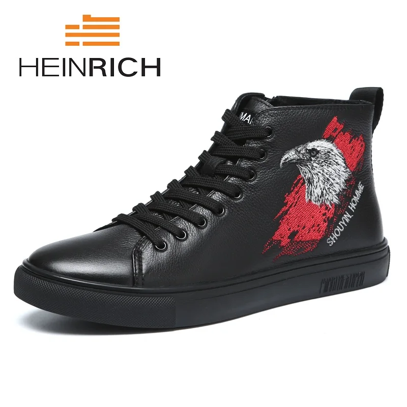 

HEINRICH Spring/Autumn Men Shoes Genuine Leather High Top Men's Ankle Boots Fashion Black Shoes Comfortable Tide Men Boots