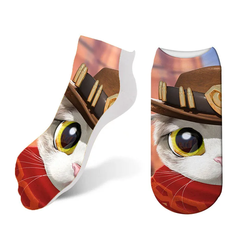 

2019 New Kawaii Harajuku 3D cat Printed Socks Women's Cartoon short Socks female Cotton Casual Ankle Socks Meias 7S-DW06