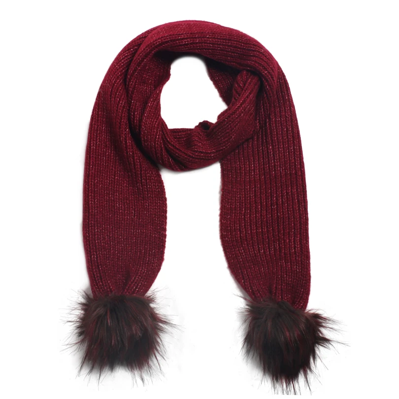 Goedkoop Faux fur pompom bal winter gebreide sjaal voor vrouwen bordeaux grijs acryl katoen polyester gift zachte warme gezellige uitlaat vrouwelijke